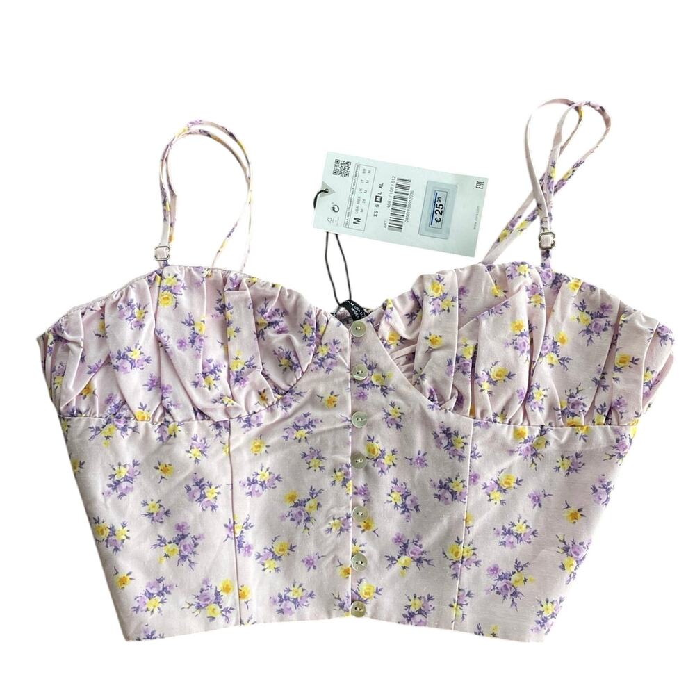 ZARA Floral Linen Crop Top – Size M (NWT)